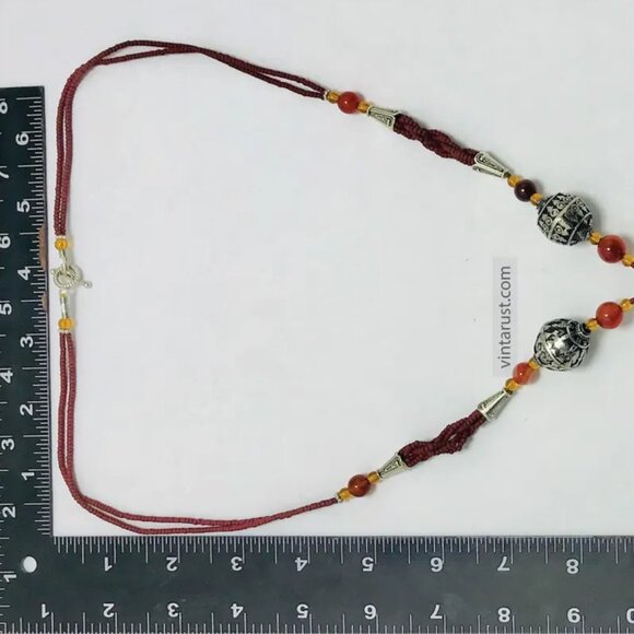 Vintage Style Tassel Necklace with Ornate Metal Beads, Statement Tribal Pendant - Picture 12 of 13